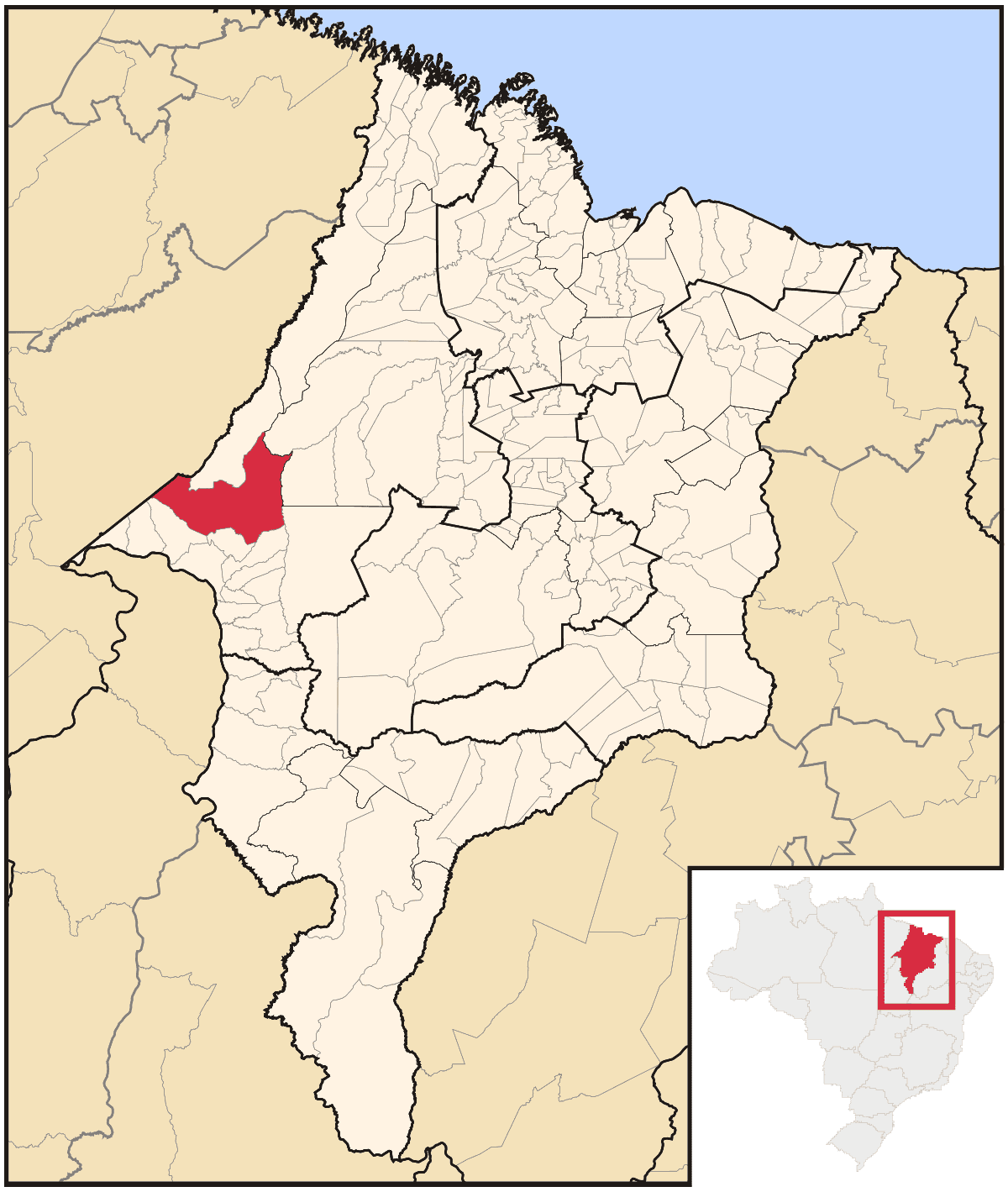 Mapa de localização do município de Açailândia dentro do estado do Maranhão