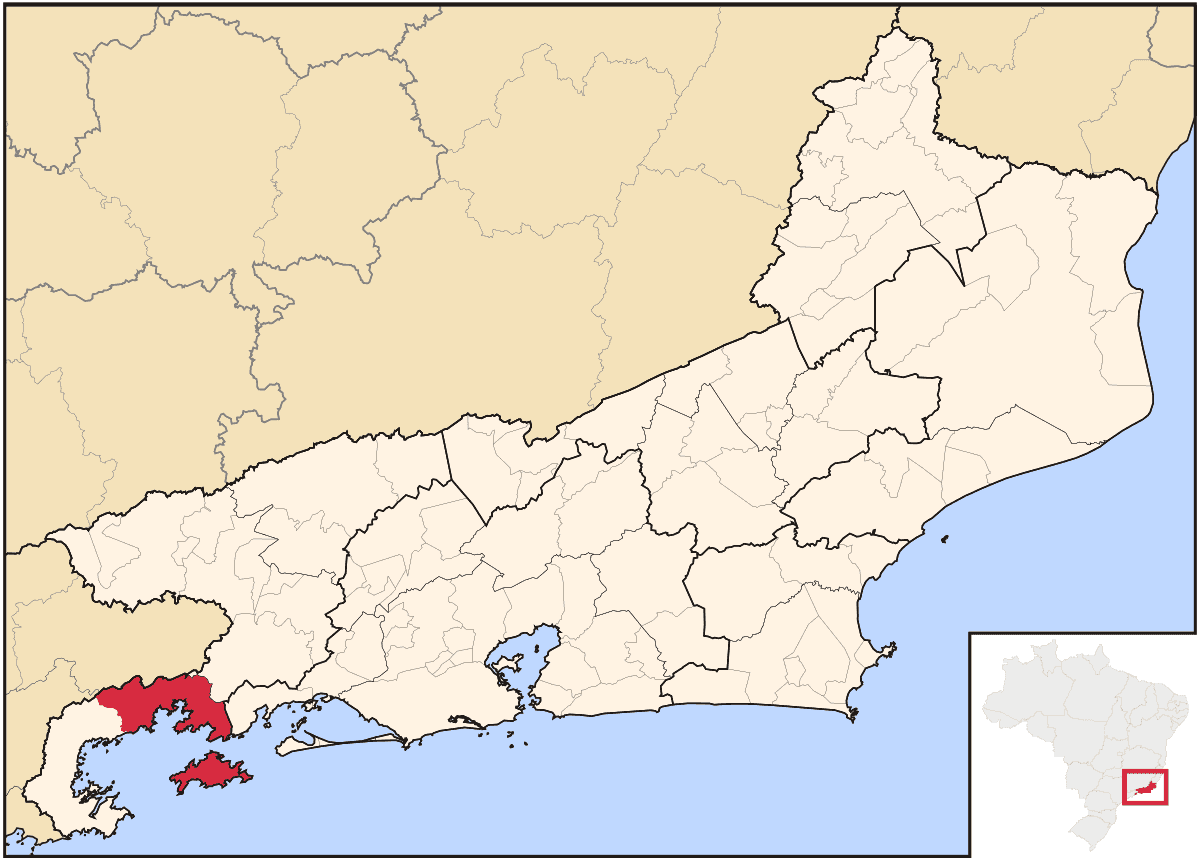 Mapa de localização do município de Angra dos Reis dentro do estado do Rio de Janeiro