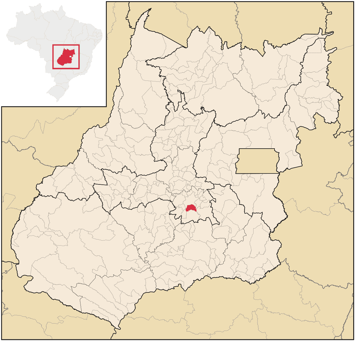 Mapa de localização do município de Aparecida de Goiânia dentro do estado de Goiás