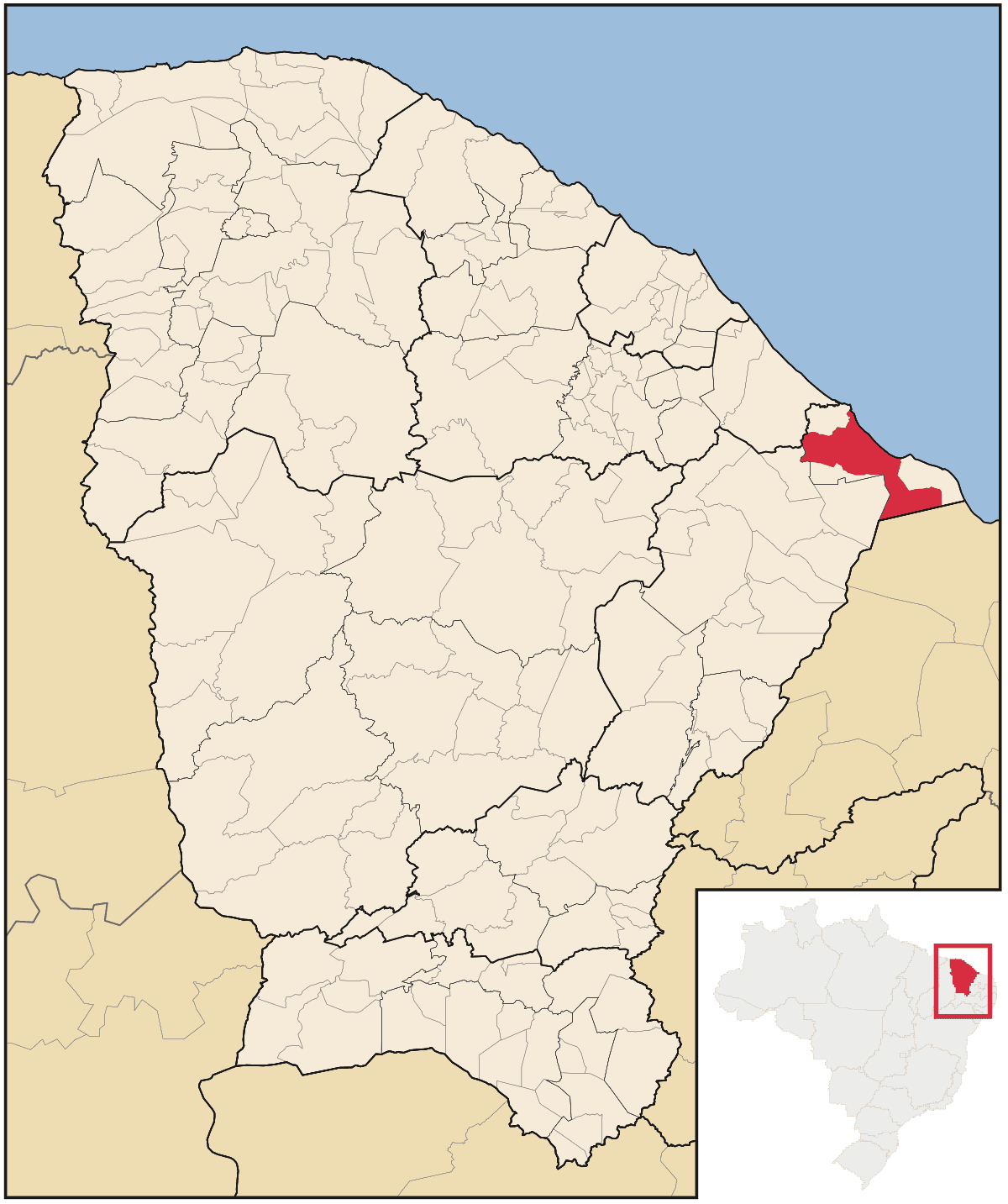 Mapa de localização do município de Aracati dentro do estado do Ceará