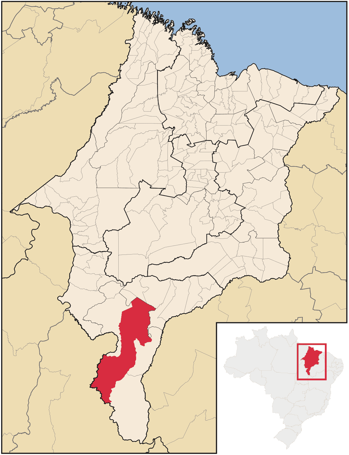 Mapa de localização do município de Balsas dentro do estado do Maranhão