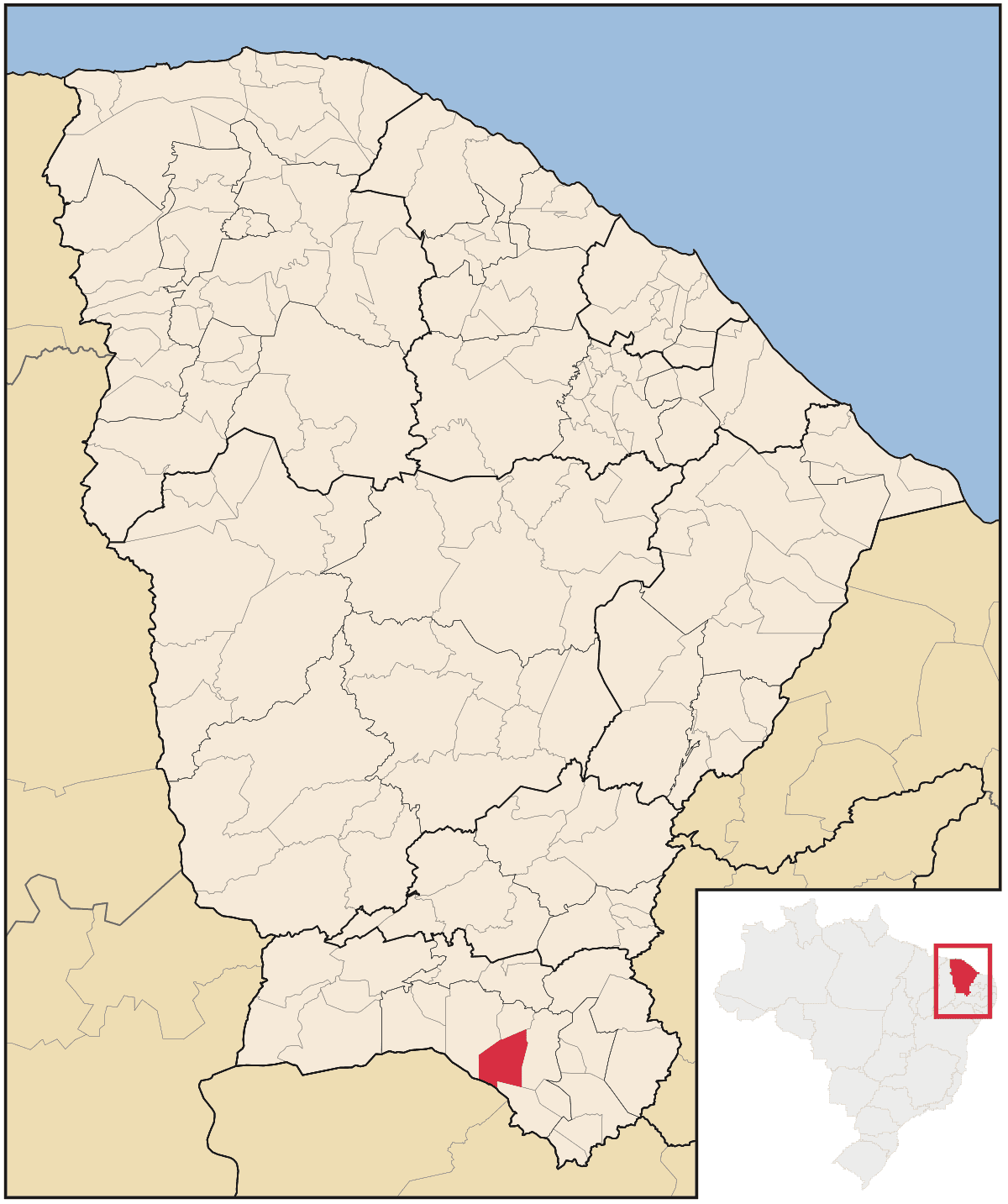 Mapa de localização do município de Barbalha dentro do estado do Ceará