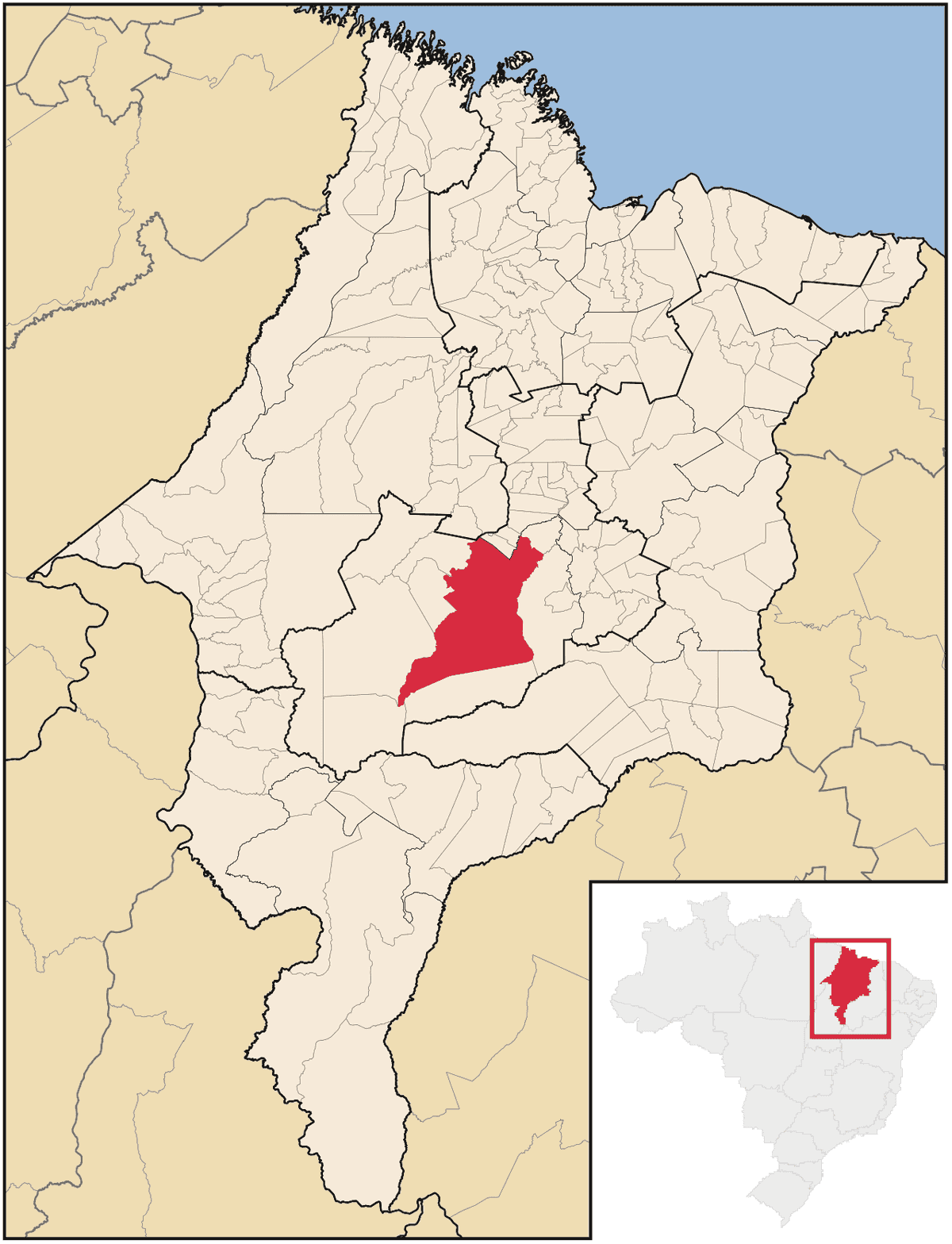 Mapa de localização do município de Barra do Corda dentro do estado do Maranhão