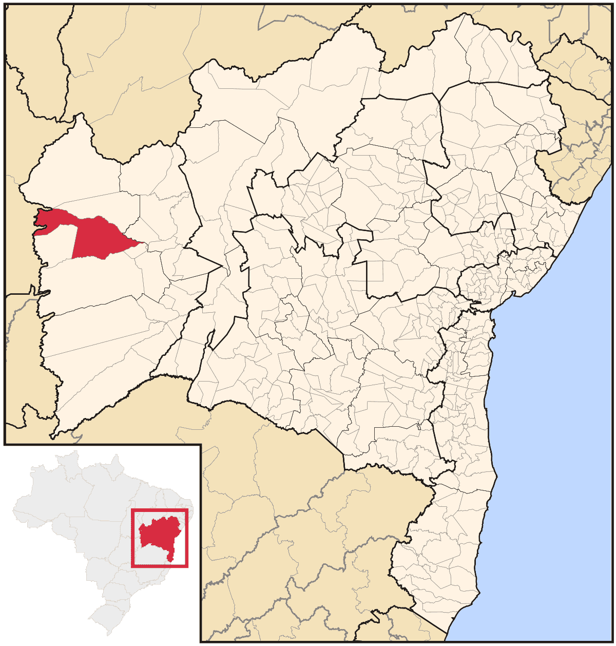 Mapa de localização do município de Barreiras dentro do estado da Bahia