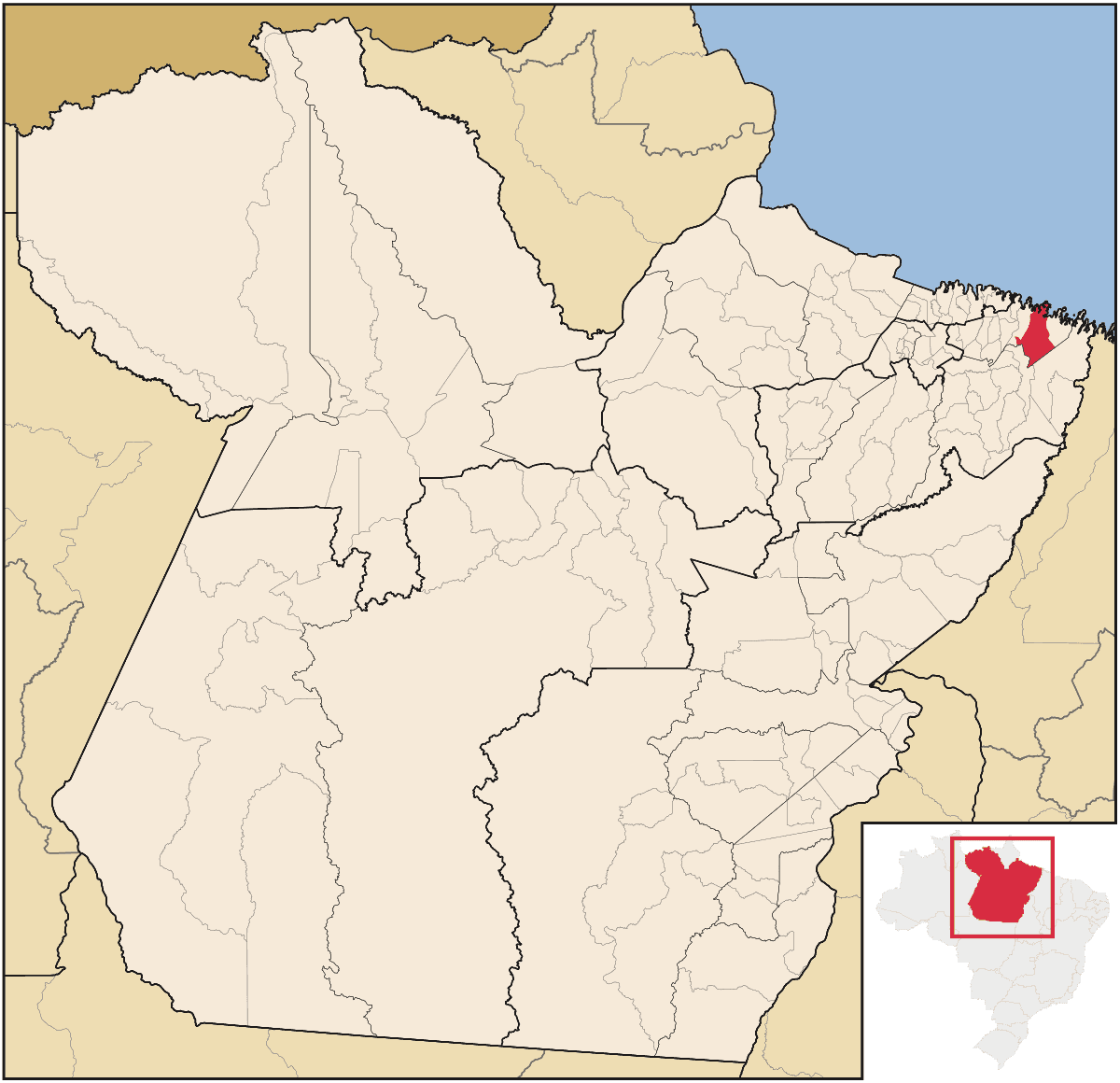 Mapa de localização do município de Bragança dentro do estado do Pará