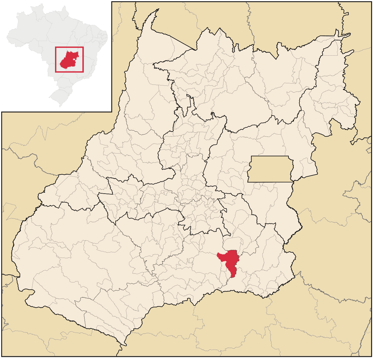 Mapa de localização do município de Caldas Novas dentro do estado de Goiás