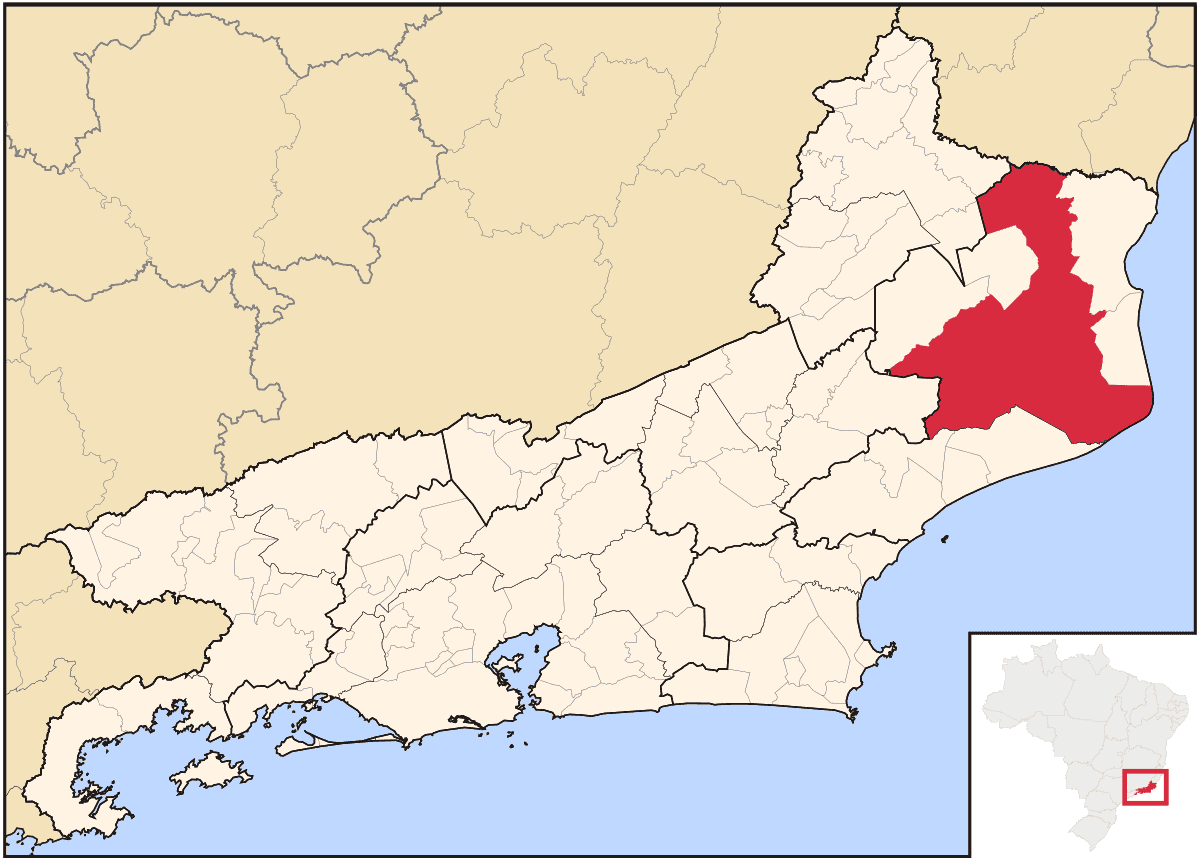 Mapa de localização do município de Campos dos Goytacazes dentro do estado do Rio de Janeiro