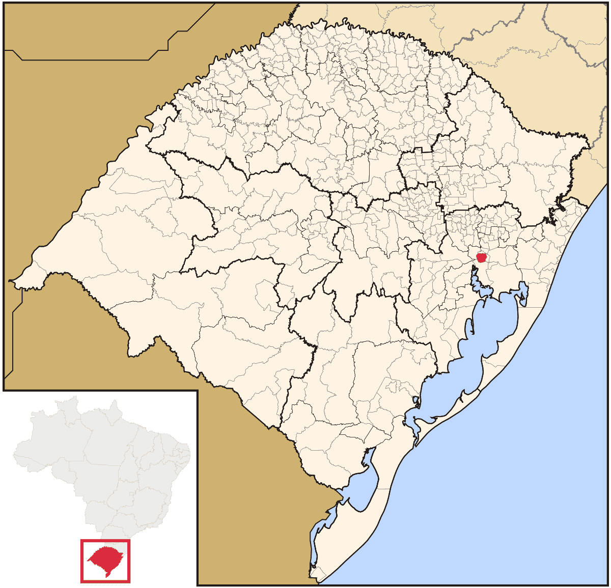 Mapa de localização do município de Canoas dentro do estado do Rio Grande do Sul