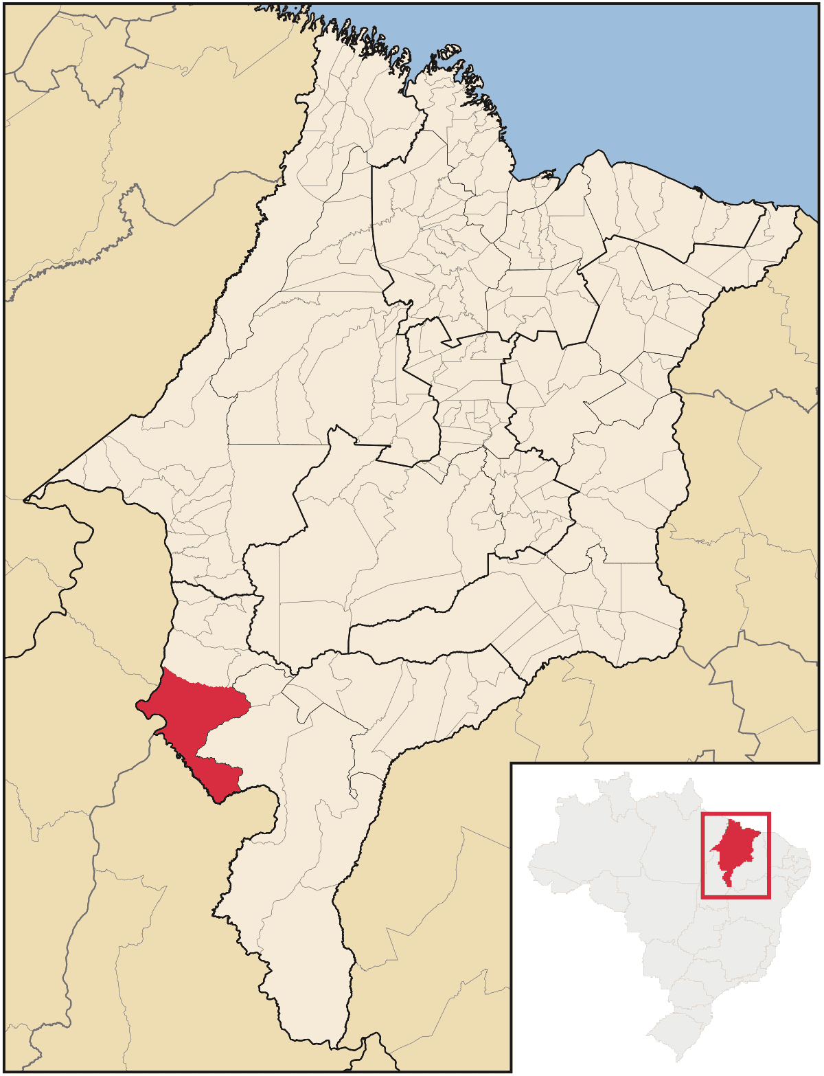 Mapa de localização do município de Carolina dentro do estado do Maranhão