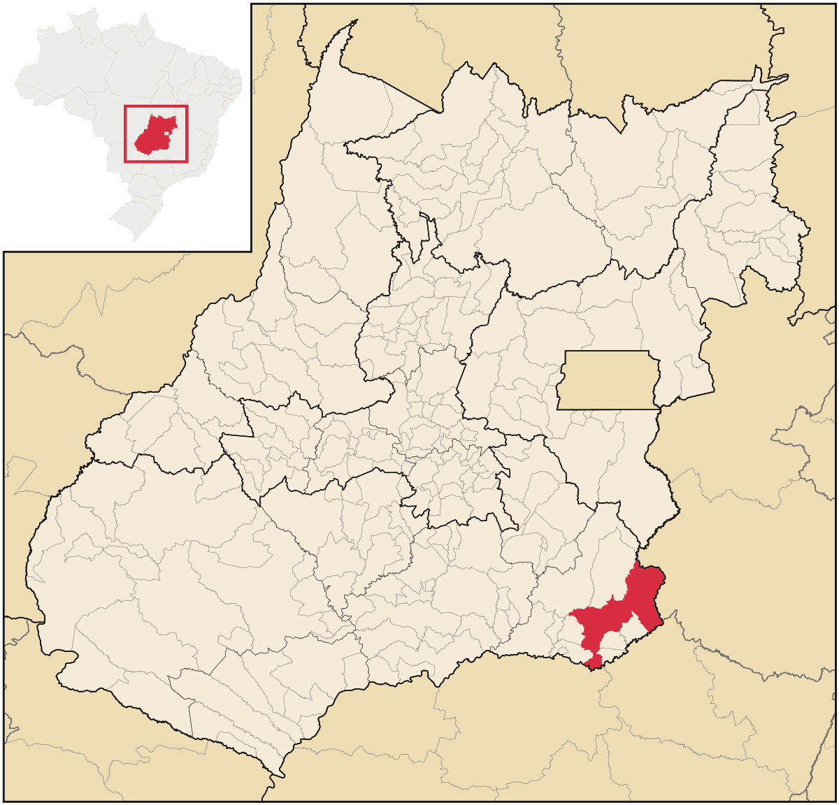 Mapa de localização do município de Catalão dentro do estado de Goiás