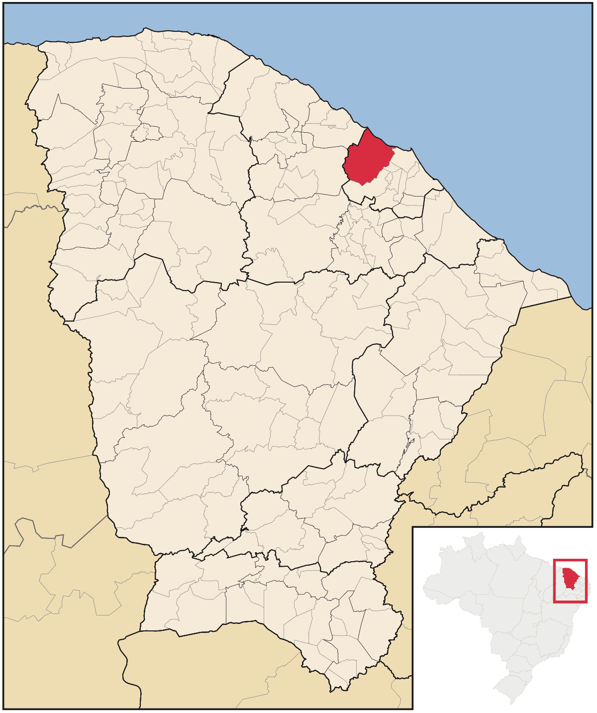 Mapa de localização do município de Caucaia dentro do estado do Ceará
