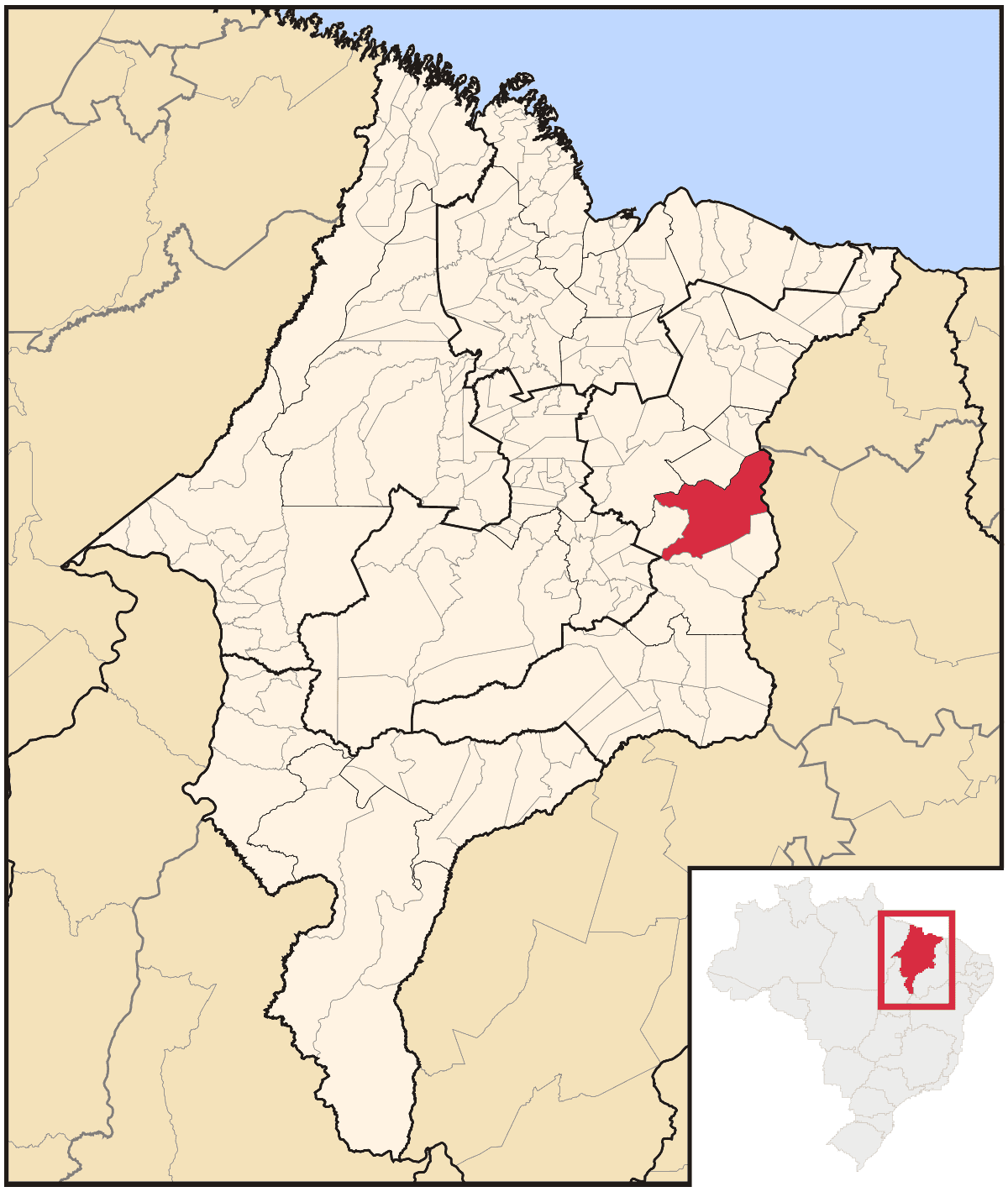 Mapa de localização do município de Caxias dentro do estado do Maranhão