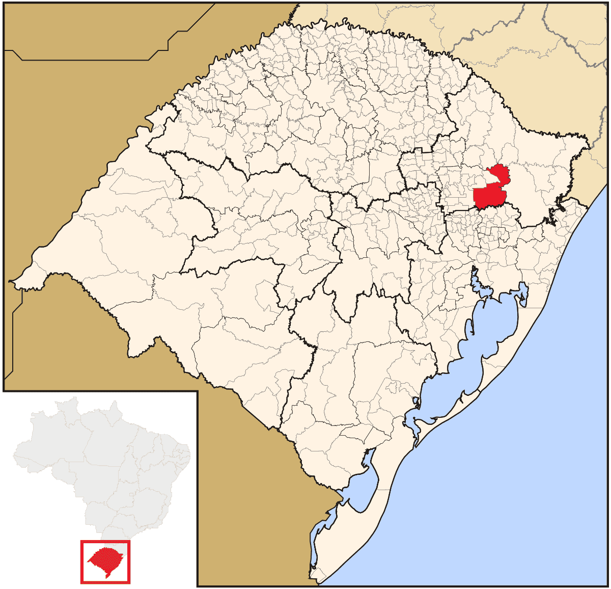 Mapa de localização do município de Caxias do Sul dentro do estado do Rio Grande do Sul