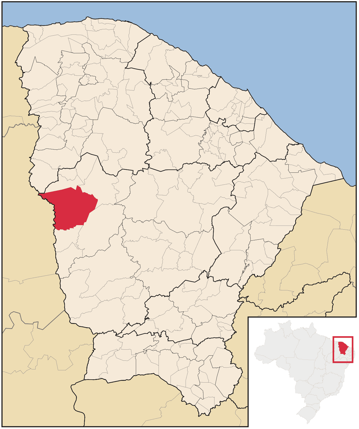 Mapa de localização do município de Crateús dentro do estado do Ceará