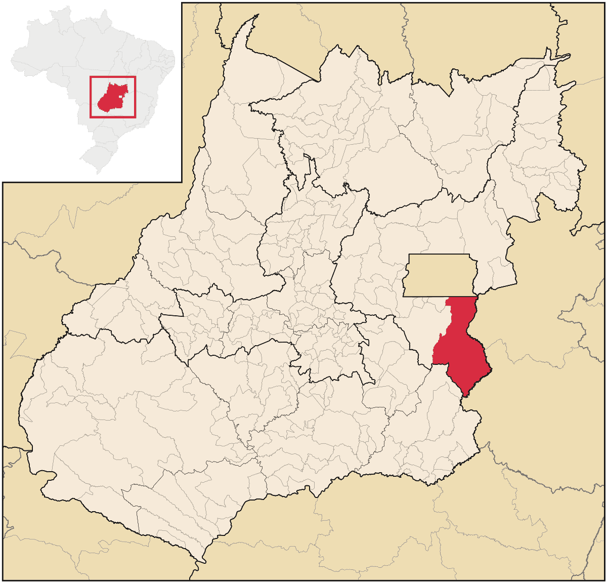 Mapa de localização do município de Cristalina dentro do estado de Goiás