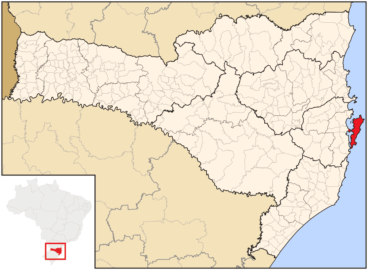 Mapa de localização do município de Florianópolis dentro do estado de Santa Catarina