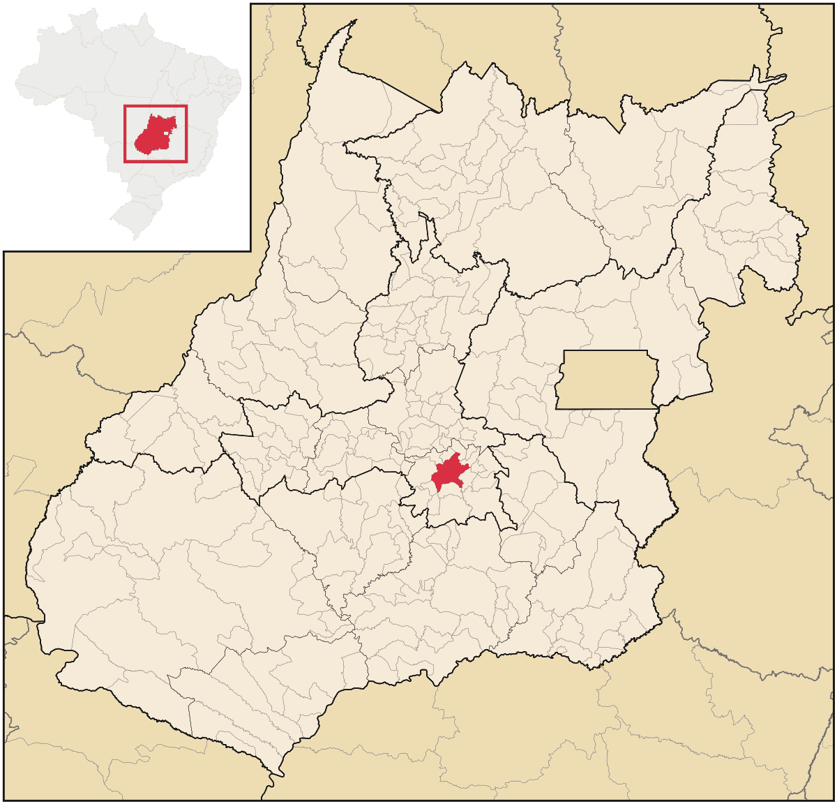 Mapa de localização do município de Goiânia dentro do estado de Goiás