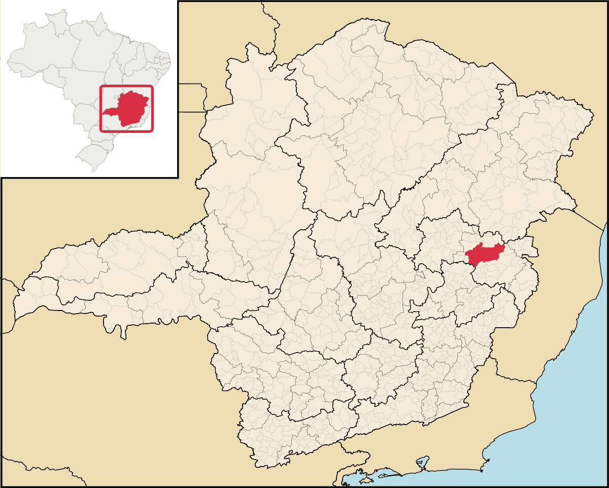 Mapa de localização do município de Governador Valadares dentro do estado de Minas Gerais