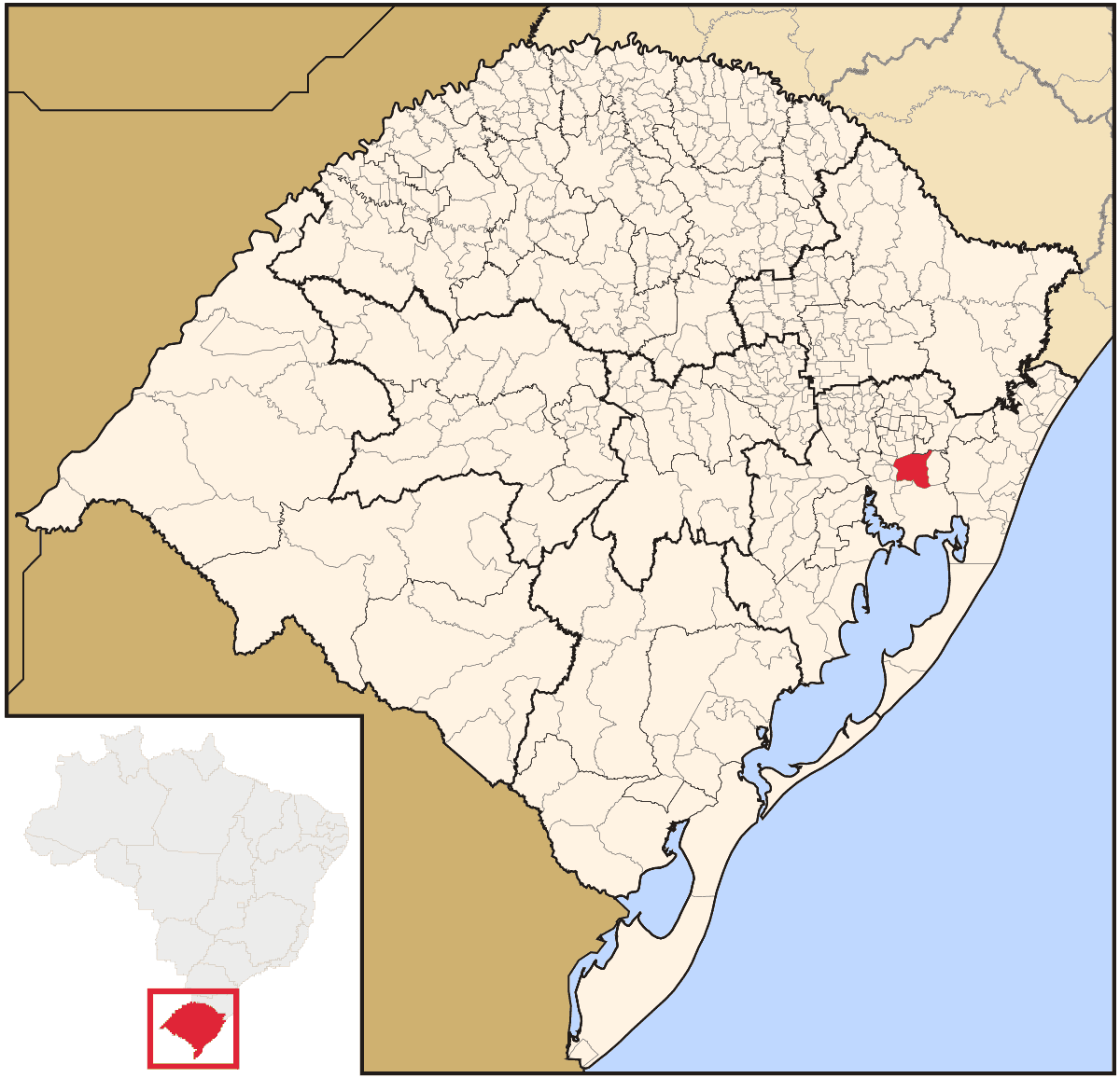 Mapa de localização do município de Gravataí dentro do estado do Rio Grande do Sul