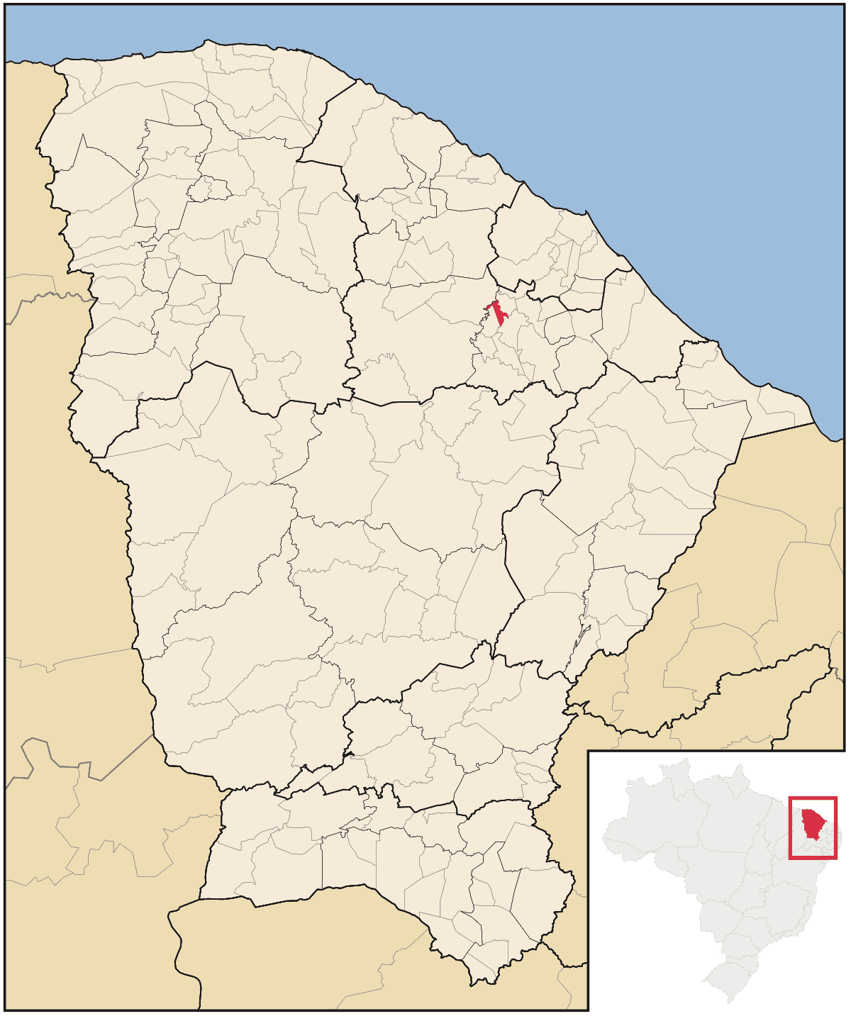 Mapa de localização do município de Guaramiranga dentro do estado do Ceará