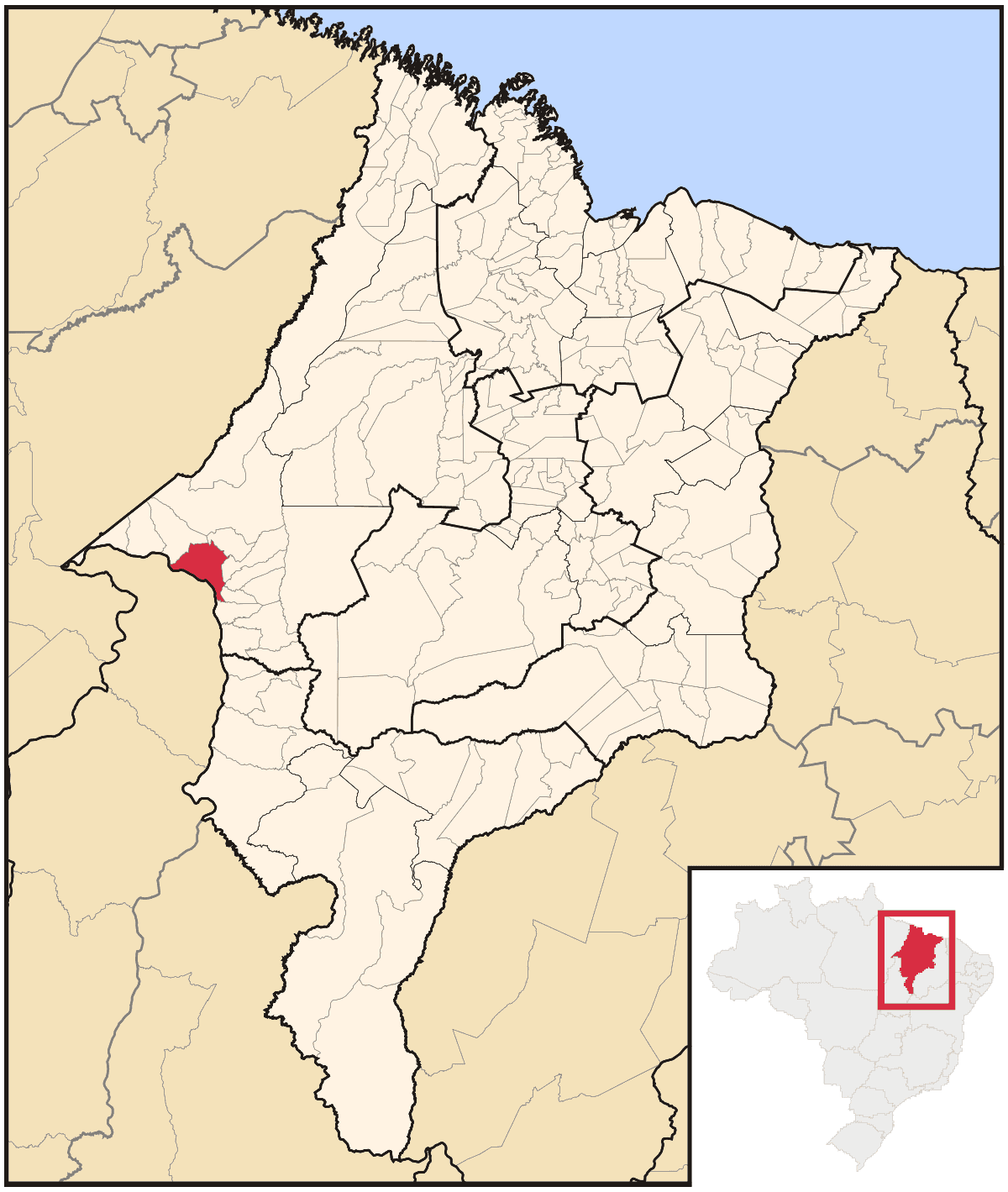 Mapa de localização do município de Imperatriz dentro do estado do Maranhão