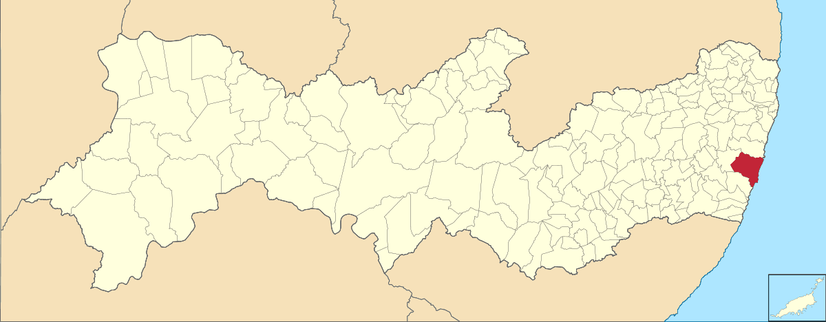 Mapa de Pernambuco com a localização do município de Ipojuca
