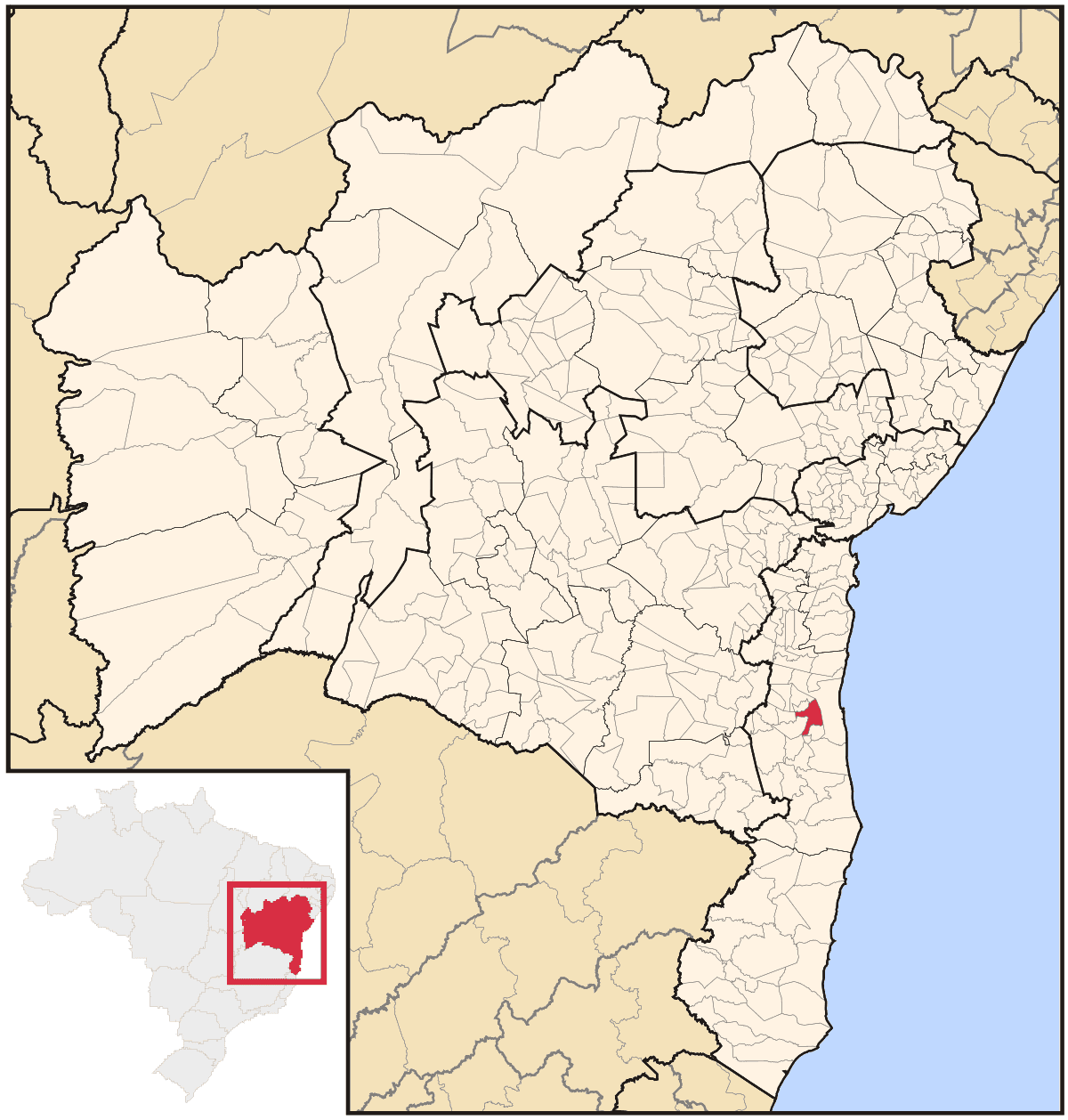 Mapa de localização do município de Itabuna dentro do estado da Bahia