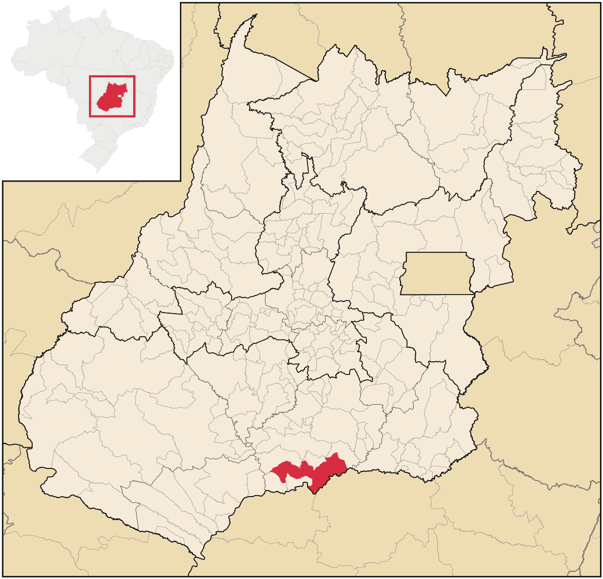 Mapa de localização do município de Itumbiara dentro do estado de Goiás