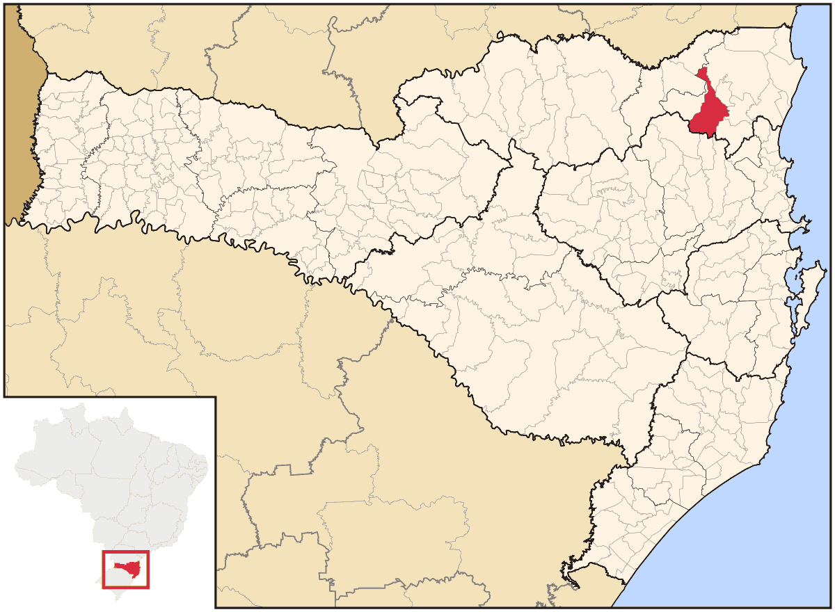 Mapa de localização do município de Jaraguá do Sul dentro do estado de Santa Catarina