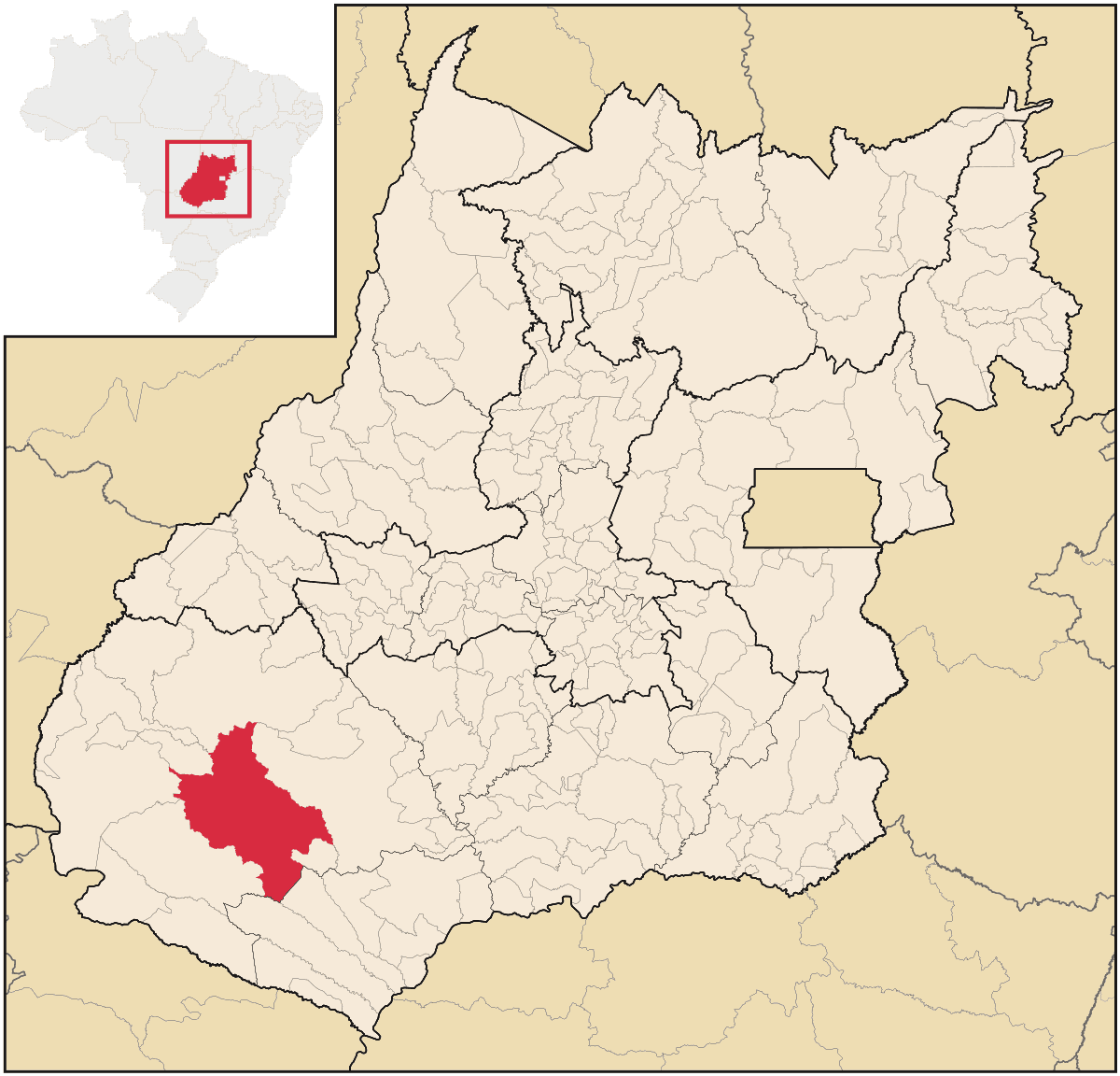 Mapa de localização do município de Jataí dentro do estado de Goiás