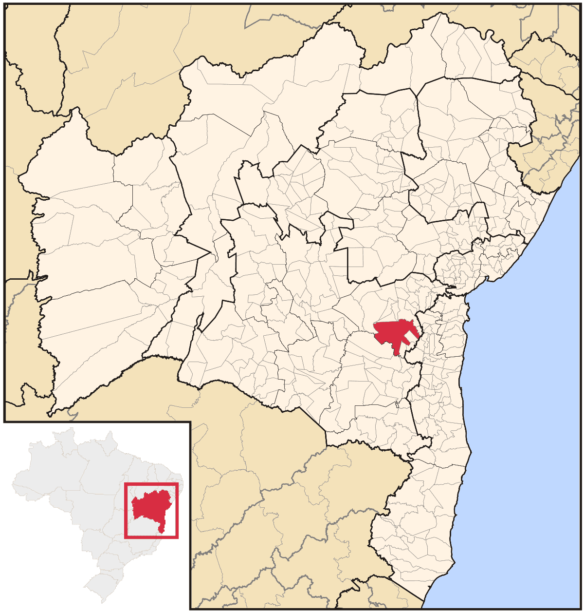 Mapa de localização do município de Jequié dentro do estado da Bahia