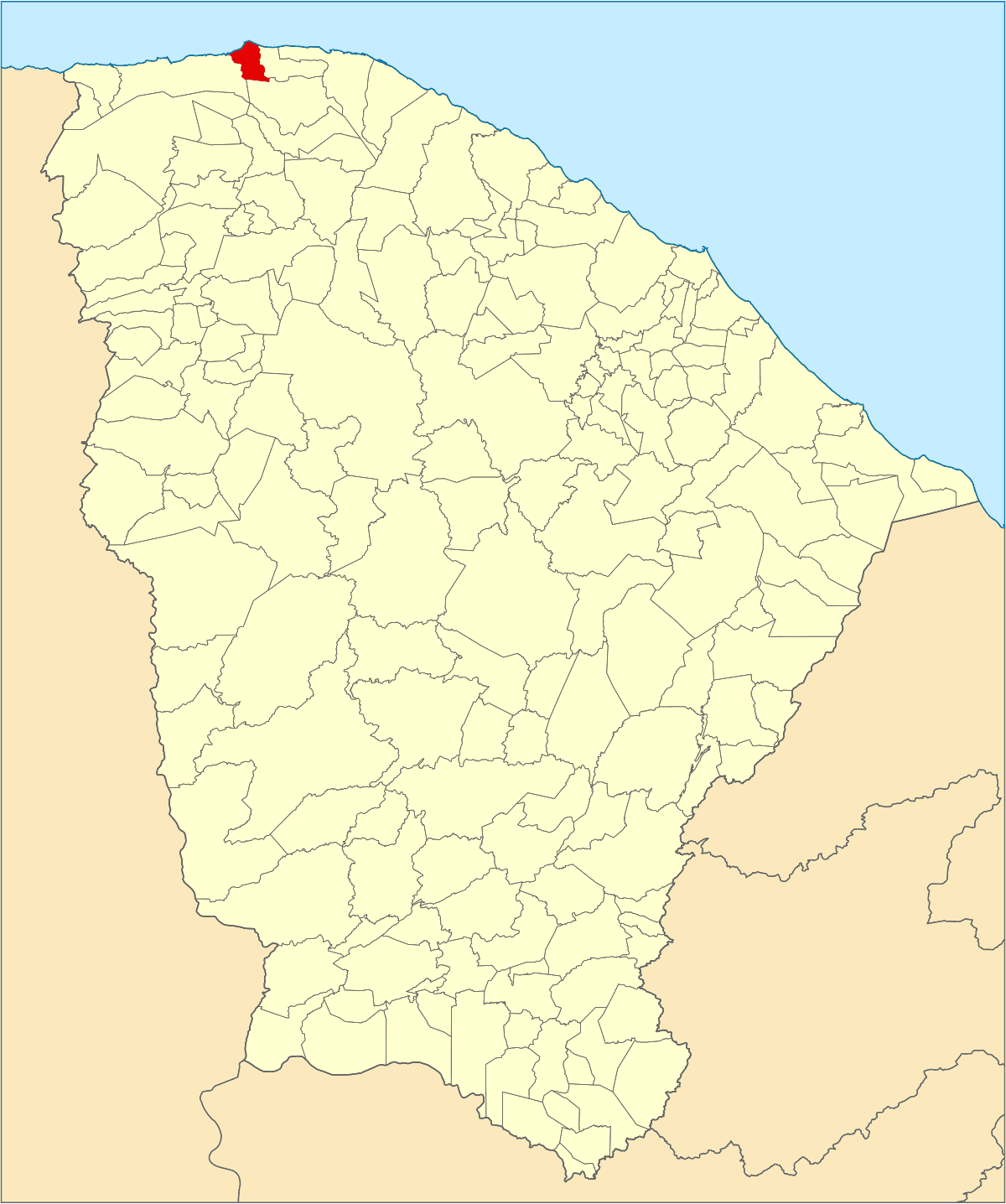 Mapa de localização do município de Jijoca de Jericoacoara dentro do estado do Ceará