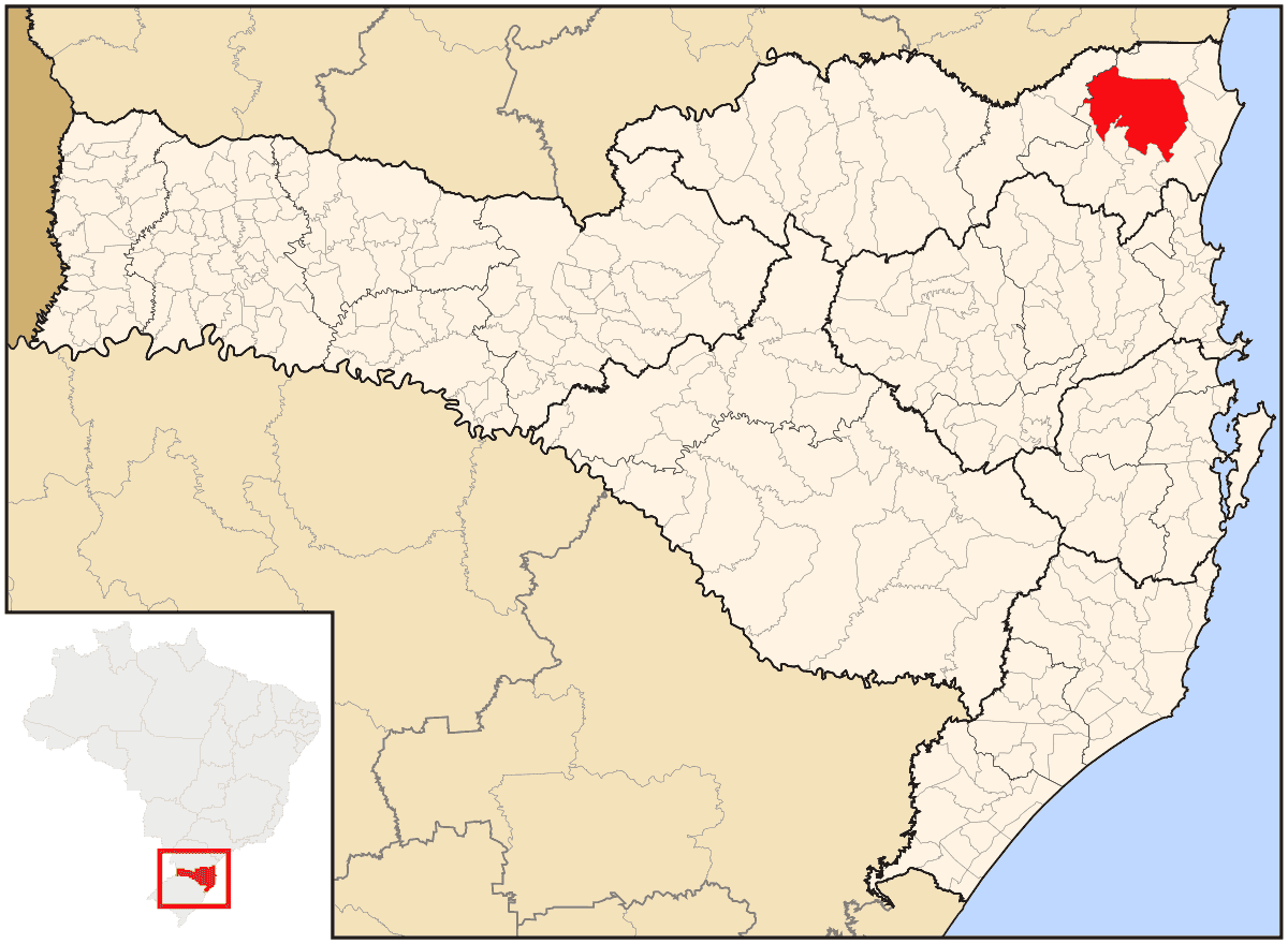 Mapa de localização do município de Joinville dentro do estado de Santa Catarina