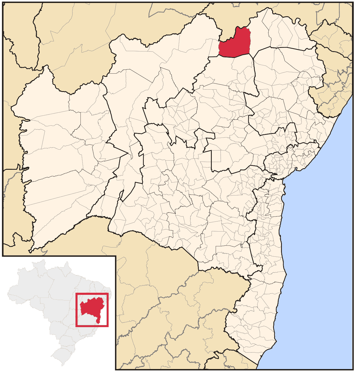 Mapa de localização do município de Juazeiro dentro do estado da Bahia