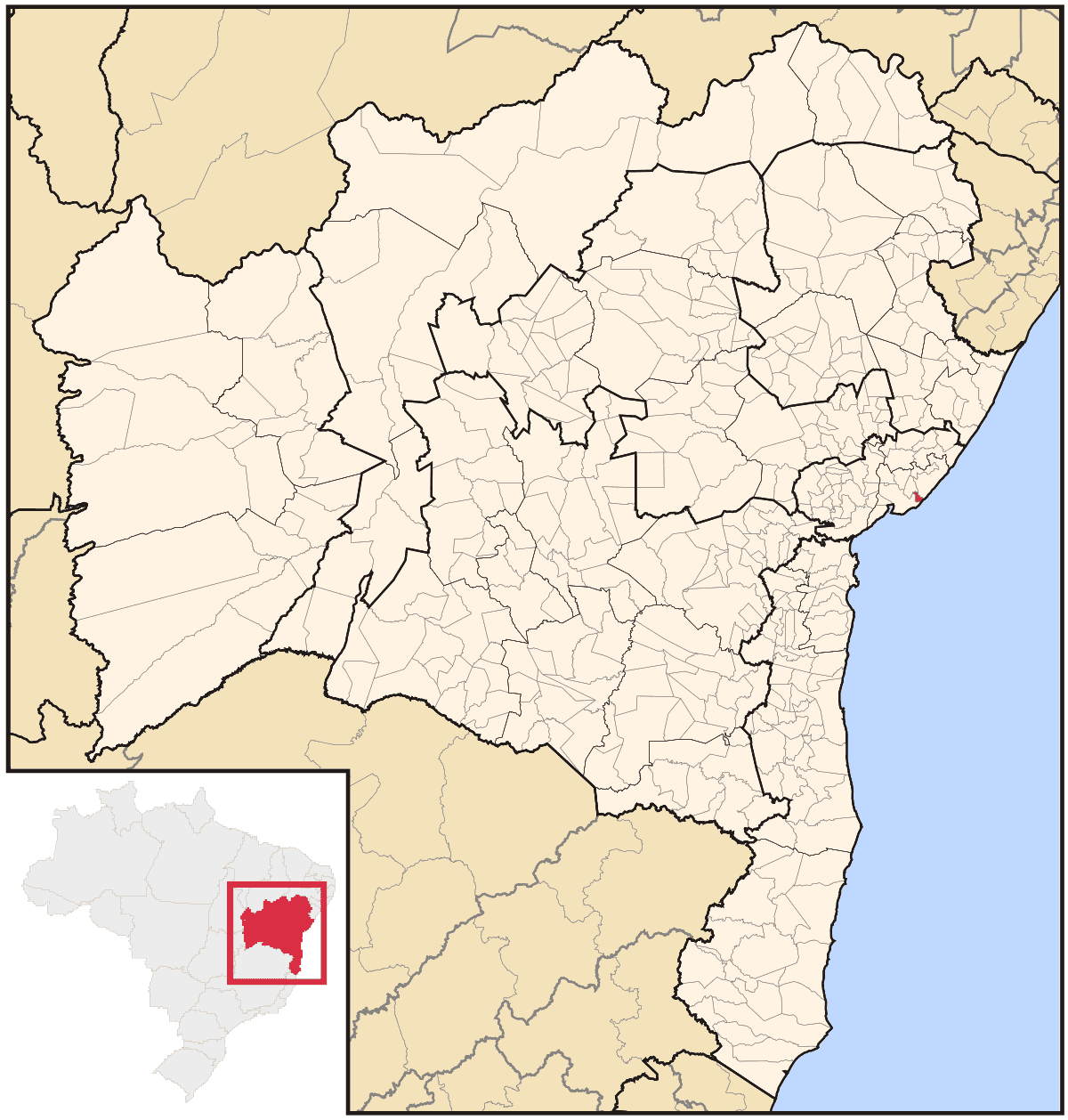 Mapa de localização do município de Lauro de Freitas dentro do estado da Bahia