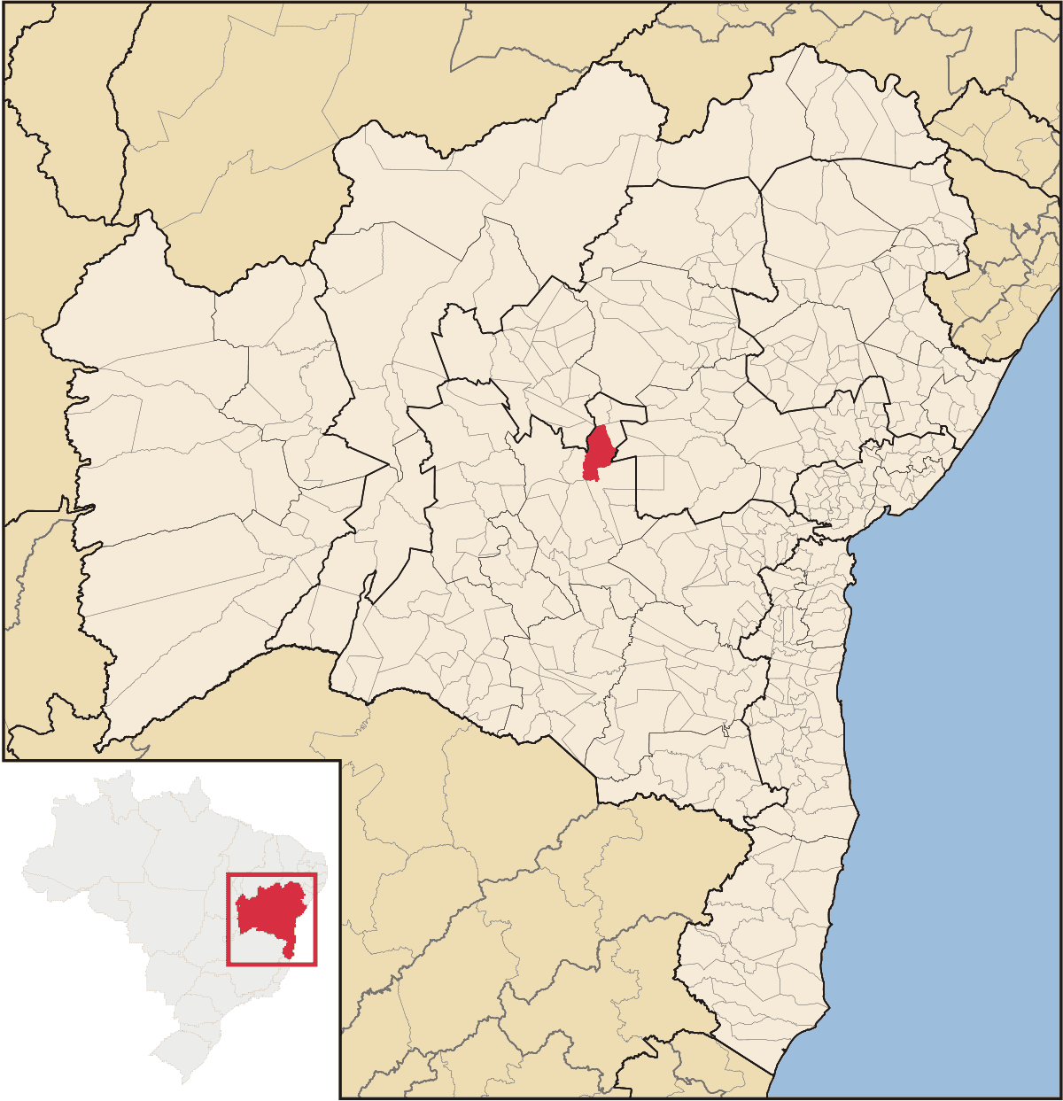 Mapa de localização do município de Lençóis dentro do estado da Bahia