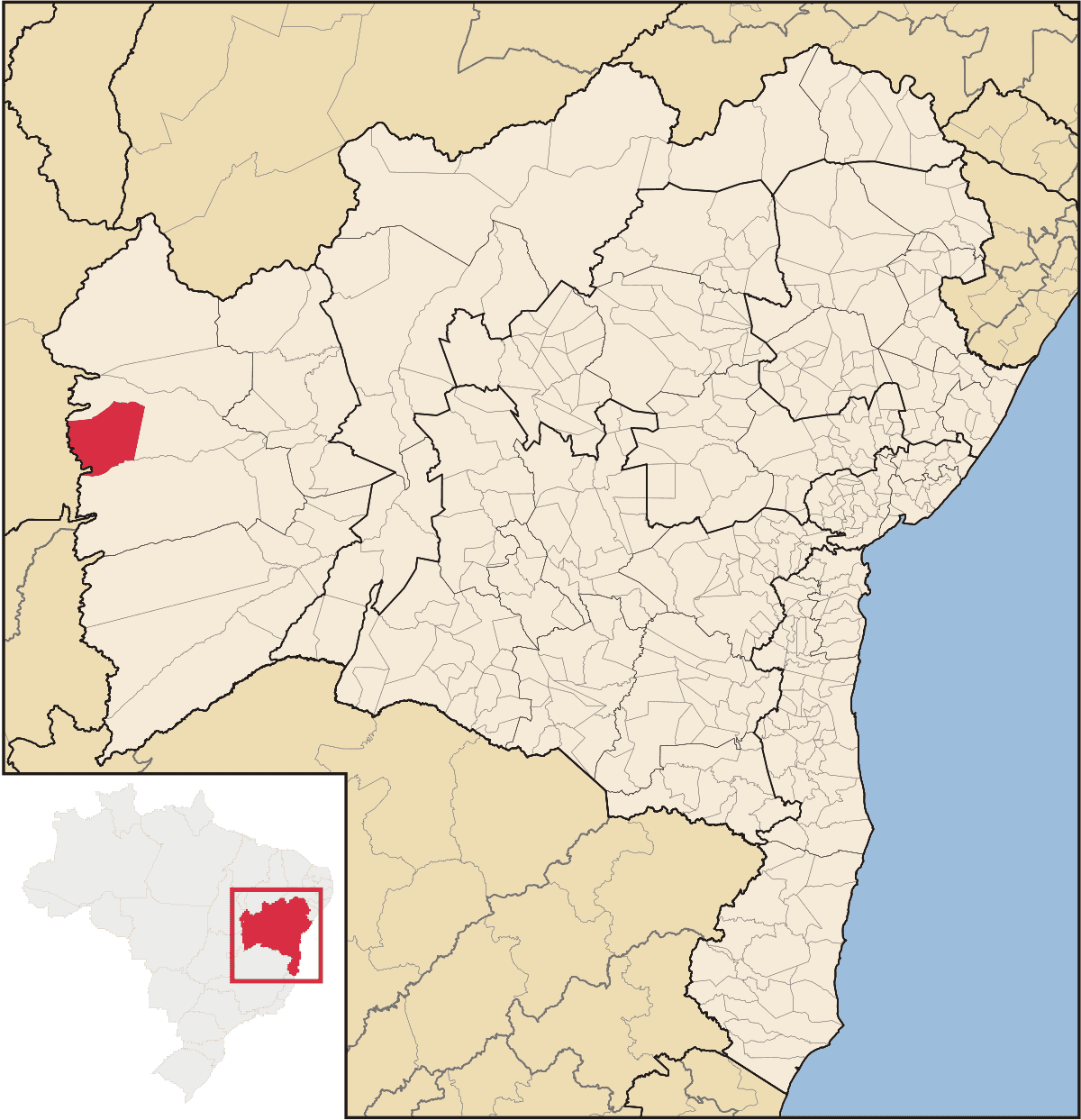 Mapa de localização do município de Luís Eduardo Magalhães dentro do estado da Bahia