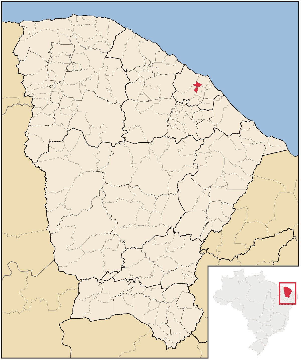 Mapa de localização do município de Maracanaú dentro do estado do Ceará