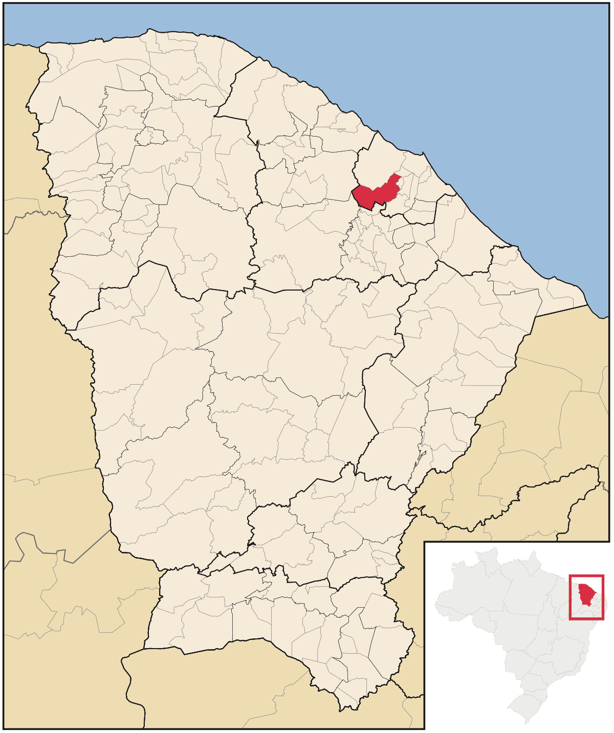 Mapa de localização do município de Maranguape dentro do estado do Ceará