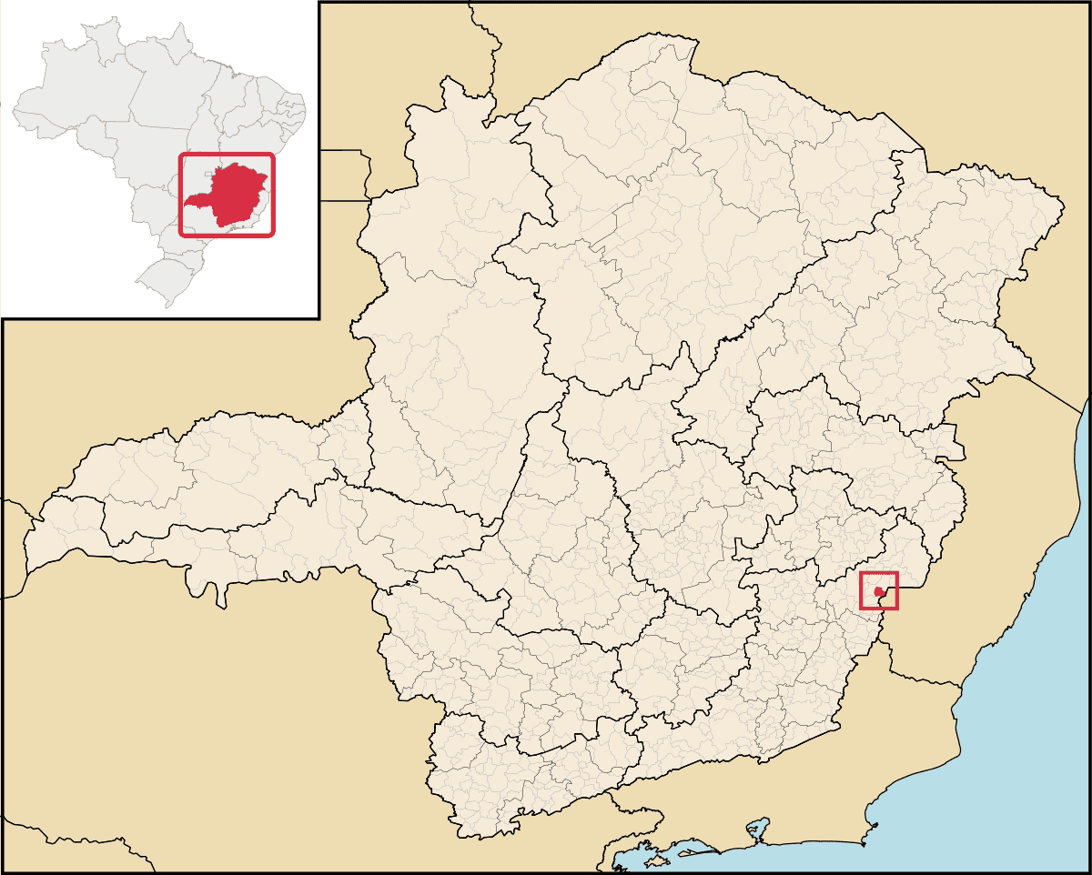 Mapa de localização do município de Martins Soares dentro do estado de Minas Gerais