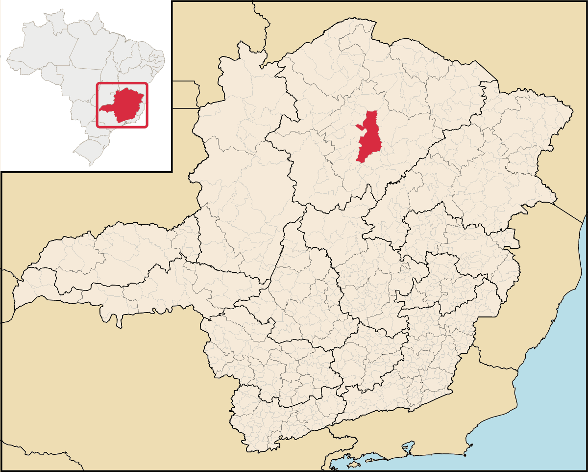 Mapa de Minas Gerais com a localização do município de Montes Claros destacada.