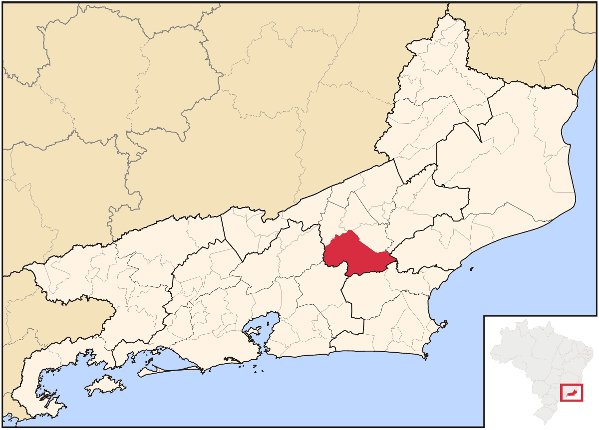 Mapa de localização do município de Nova Friburgo dentro do estado do Rio de Janeiro