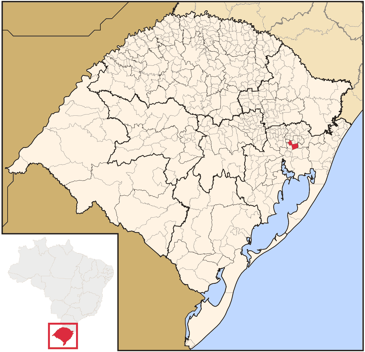 Mapa de localização do município de Novo Hamburgo dentro do estado do Rio Grande do Sul