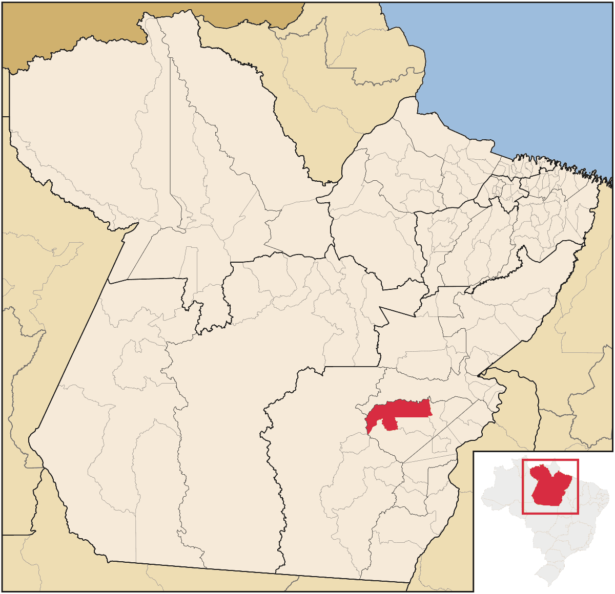 Mapa de localização do município de Parauapebas dentro do estado do Pará