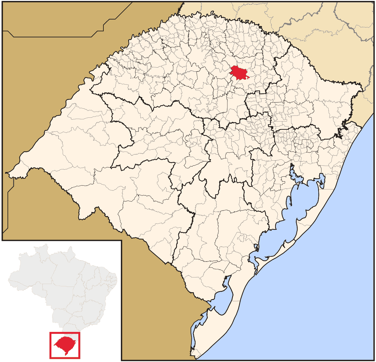 Mapa de localização do município de Passo Fundo dentro do estado do Rio Grande do Sul