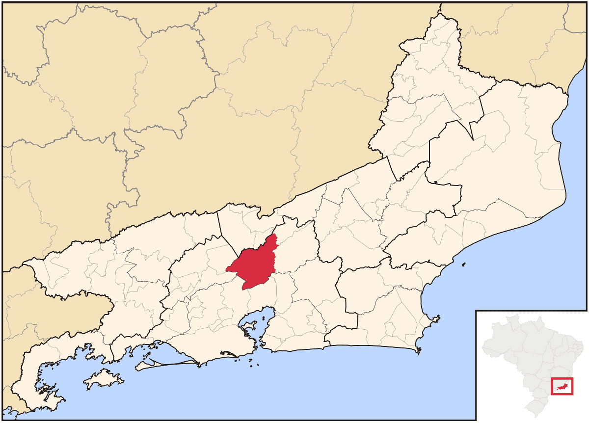 Mapa de localização do município de Petrópolis dentro do estado do Rio de Janeiro