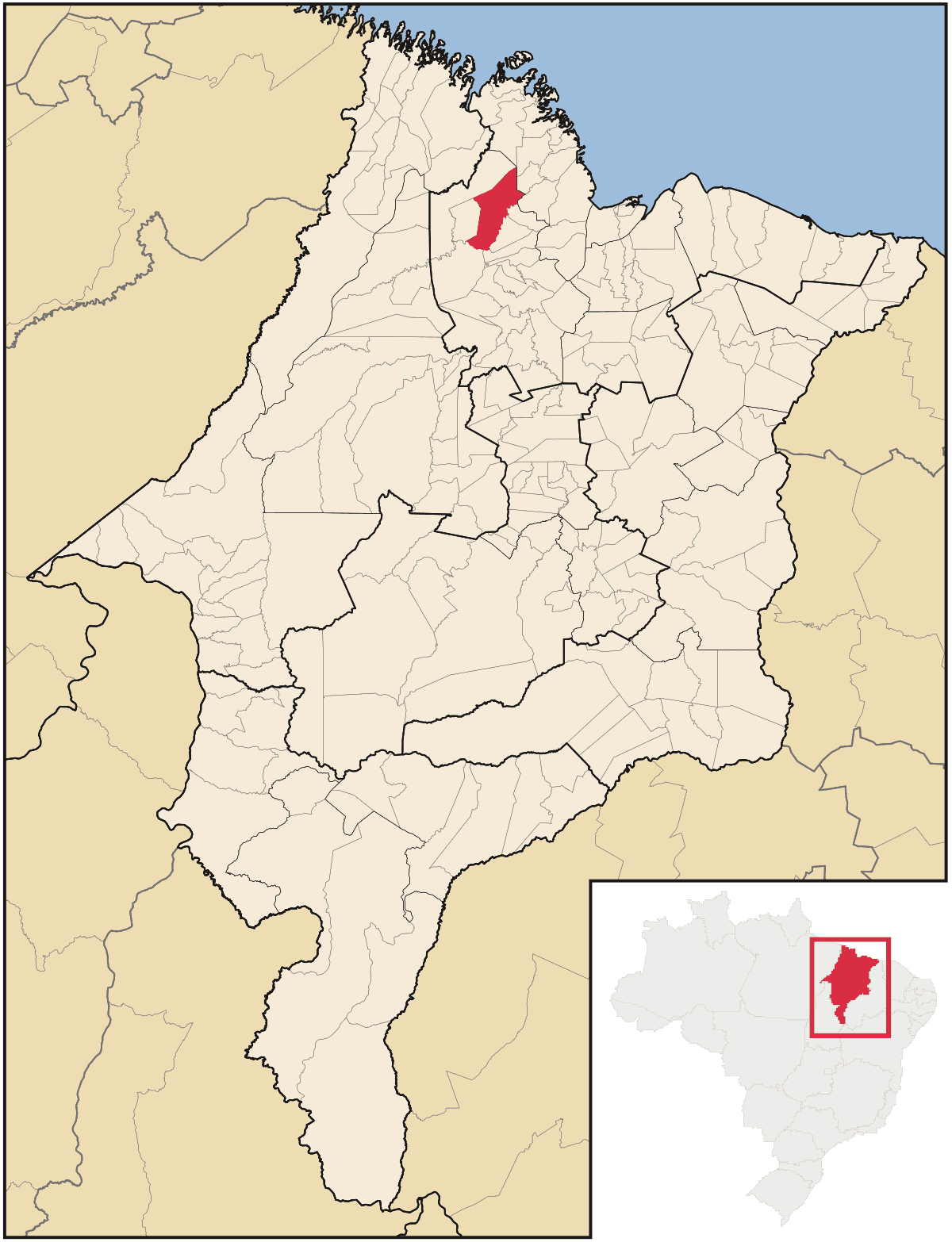 Mapa de localização do município de Pinheiro dentro do estado do Maranhão