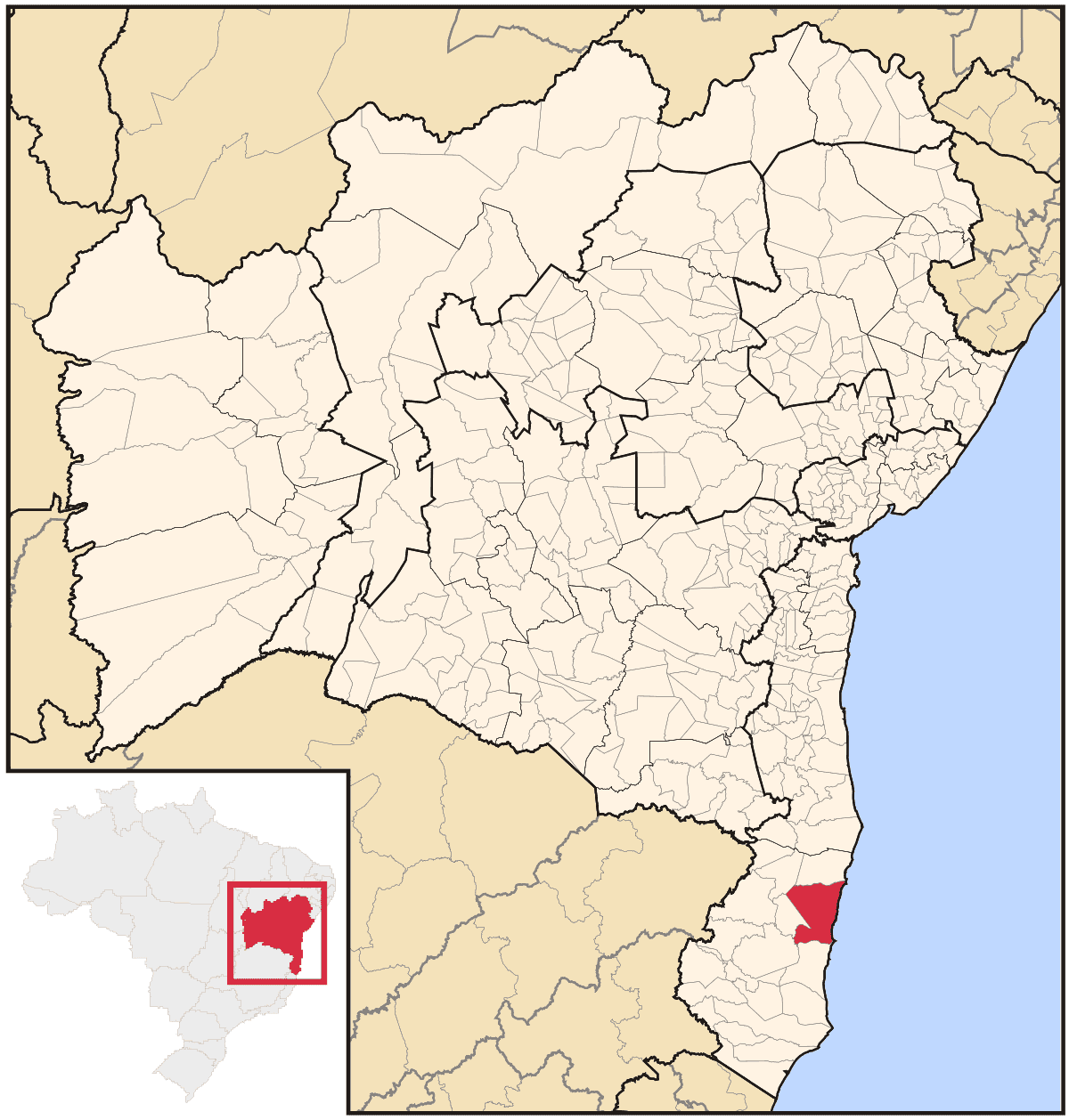 Mapa de localização do município de Porto Seguro dentro do estado da Bahia