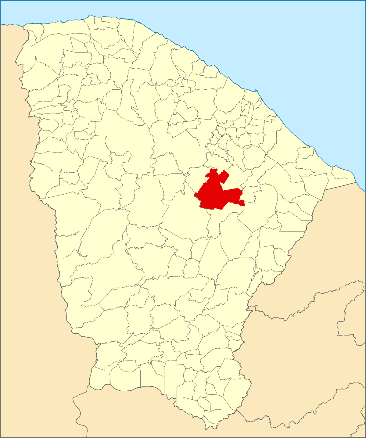 Mapa de localização do município de Quixadá dentro do estado do Ceará