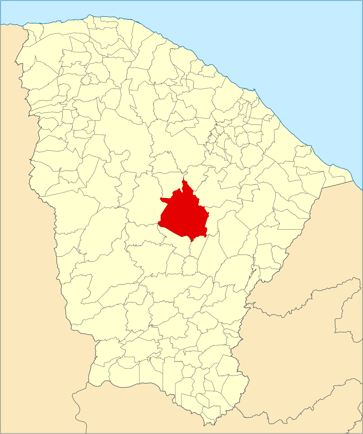 Mapa de localização do município de Quixeramobim dentro do estado do Ceará